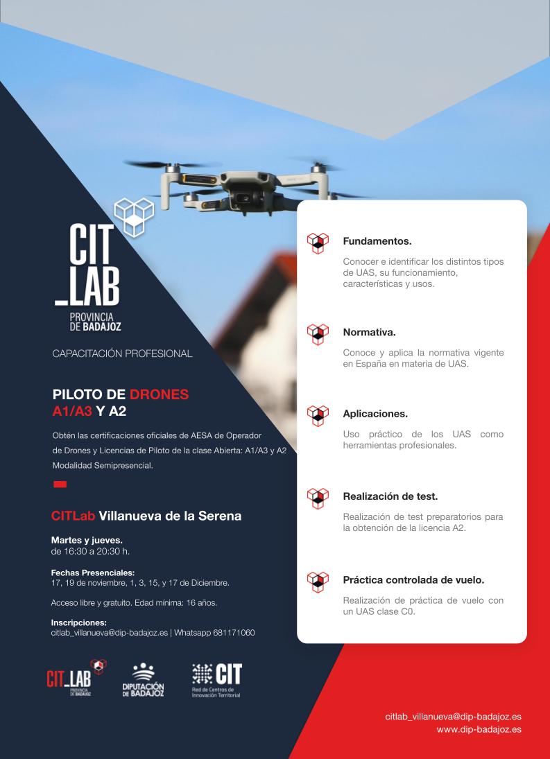 PILOTO DE DRONES A1/A3 Y A2 - Noviembre 2026
